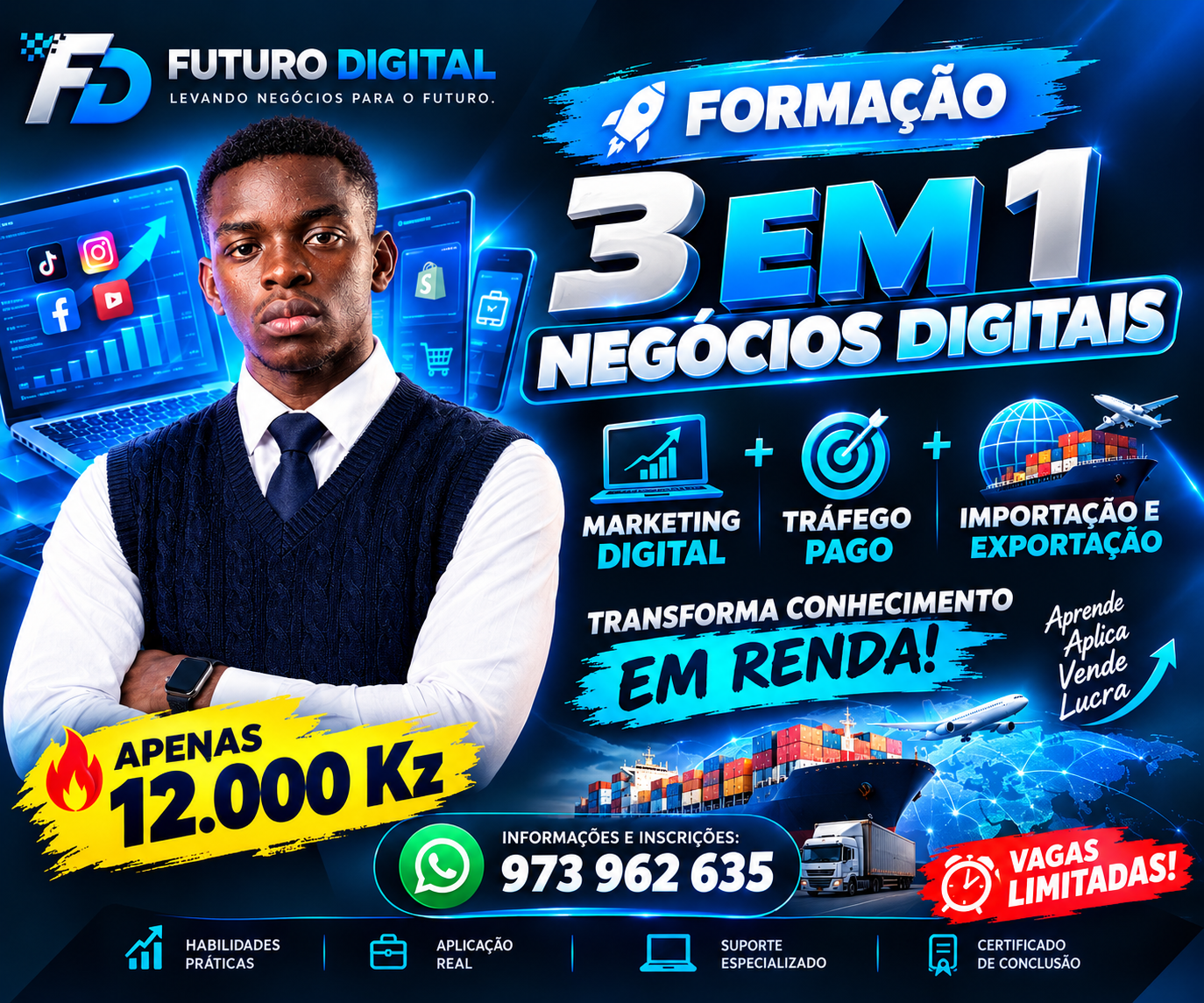 Criativo da Formação 3 em 1 — Negócios Digitais da Futuro Digital